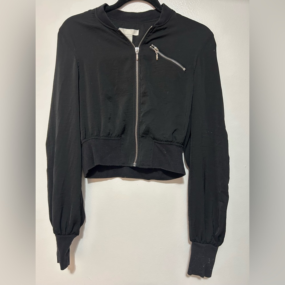 H&M Black Bomber Jacket with Silver Zipper